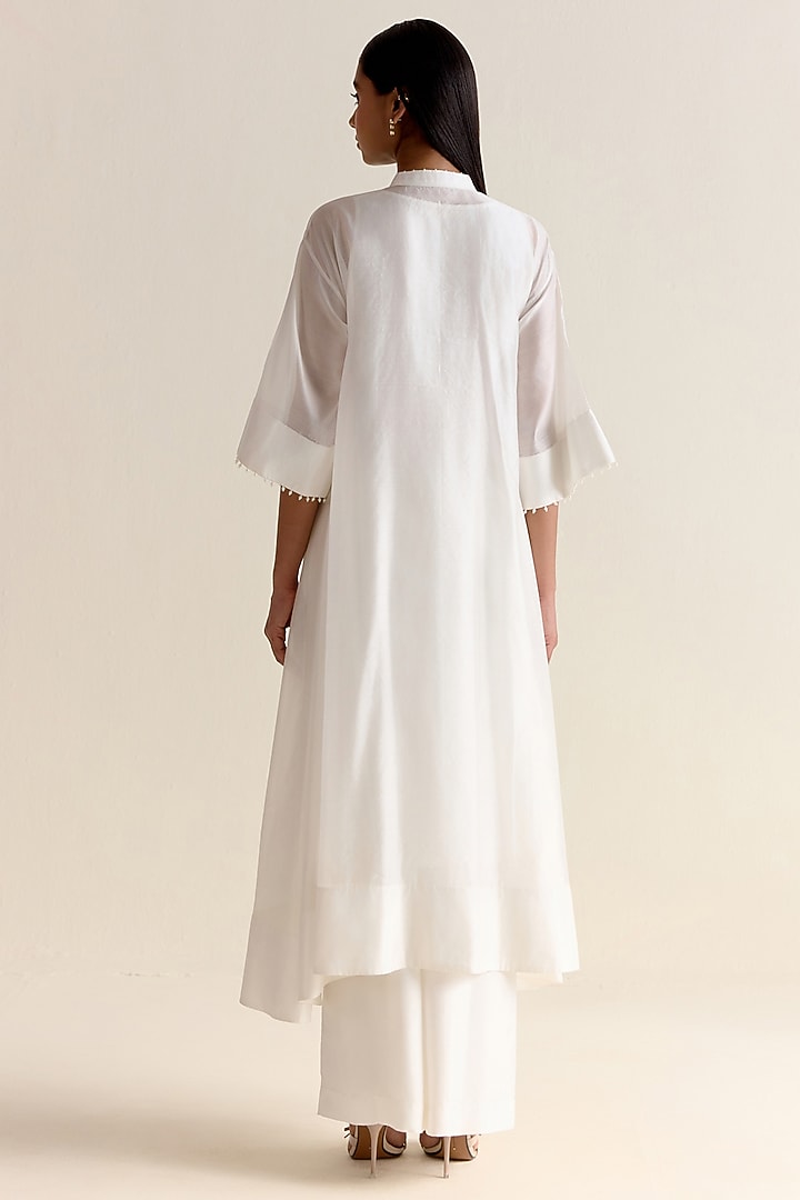 Ivory Handwoven Organza Silk Pearl Embroidered Kurta Set by Ohfab by Aanchal & Akshita at Pernia's Pop Up Shop