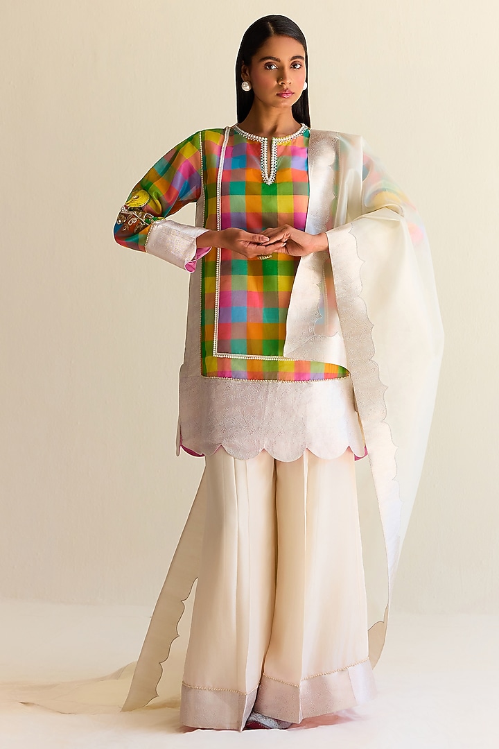 Multi-Colored Handwoven Pachranga Organza Kurta Set by Ohfab by Aanchal & Akshita at Pernia's Pop Up Shop