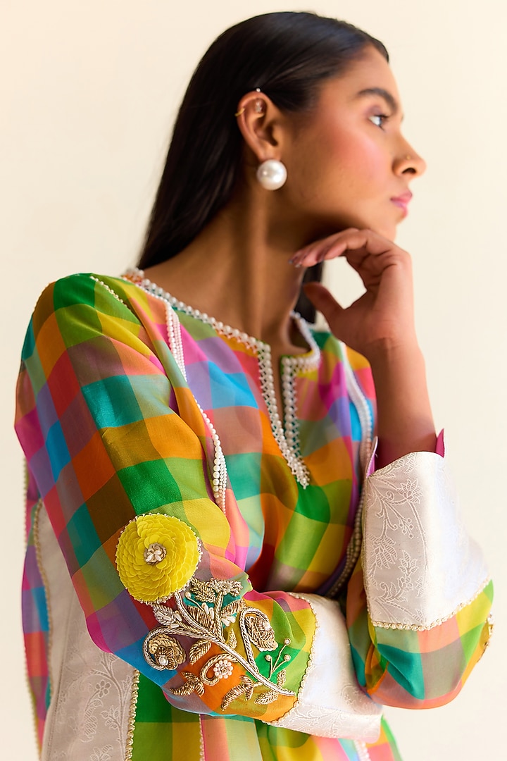 Multi-Colored Handwoven Pachranga Organza Kurta Set by Ohfab by Aanchal & Akshita at Pernia's Pop Up Shop