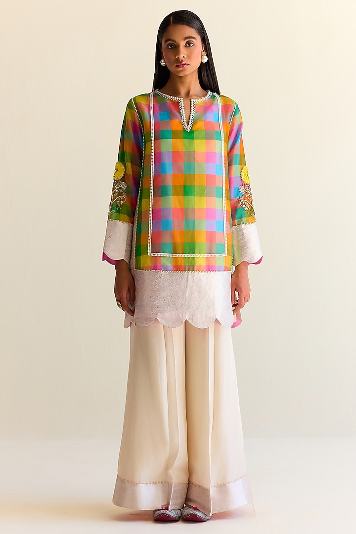 Multi-Colored Handwoven Pachranga Organza Kurta Set by Ohfab by Aanchal & Akshita at Pernia's Pop Up Shop