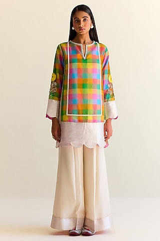Multi-Colored Handwoven Pachranga Organza Kurta Set by Ohfab by Aanchal & Akshita