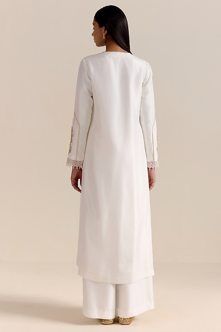 Ivory Pure Silk Zardosi Hand Embroidered Kurta Set by Ohfab by Aanchal & Akshita at Pernia's Pop Up Shop