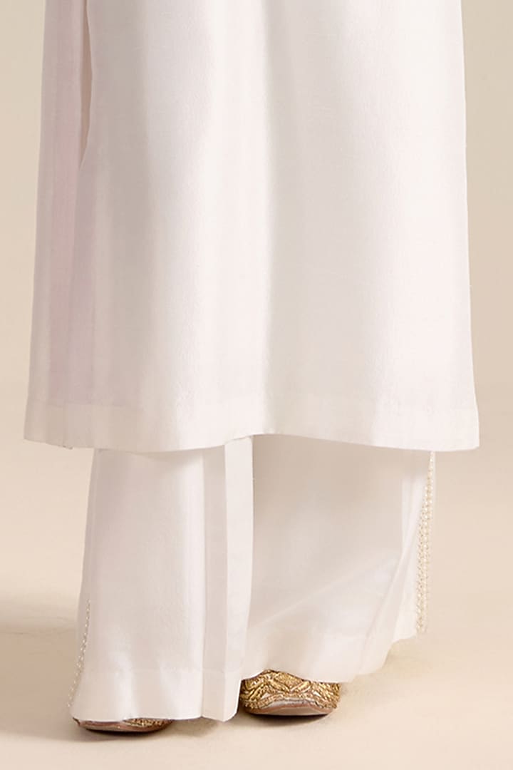 Ivory Pure Silk Zardosi Hand Embroidered Kurta Set by Ohfab by Aanchal & Akshita at Pernia's Pop Up Shop
