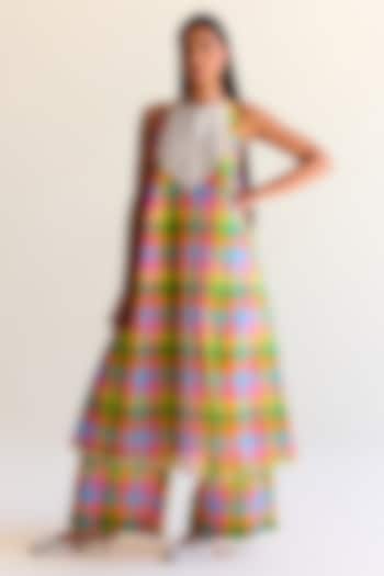 Multi-Colored Handwoven Kimkhwaab Tanchoi Tissue Checkered Kurta Set by Ohfab by Aanchal & Akshita at Pernia's Pop Up Shop