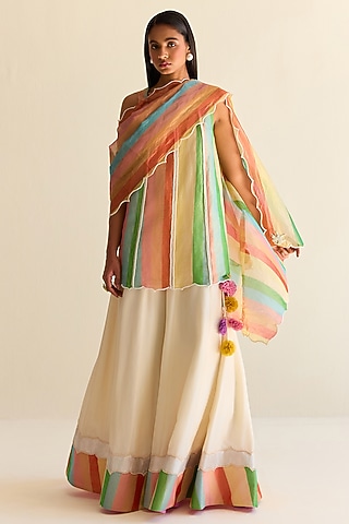 Multi-Colored Handwoven Satranga Tissue Silk Hand Embroidered Dupatta
 by Ohfab by Aanchal & Akshita