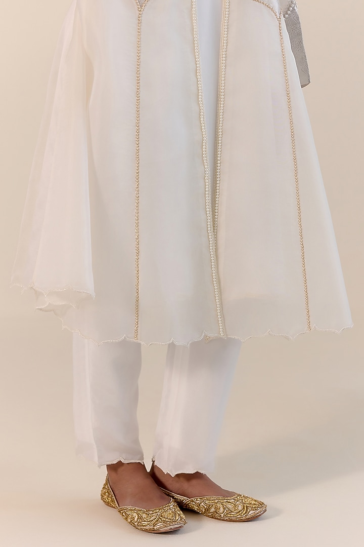 White Handwoven Kimkhwaab Tissue Choga Kurta Set by Ohfab by Aanchal & Akshita at Pernia's Pop Up Shop