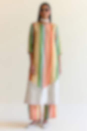 Multi-Colored Handwoven Satranga Tissue Silk Kurta Set by Ohfab by Aanchal & Akshita at Pernia's Pop Up Shop