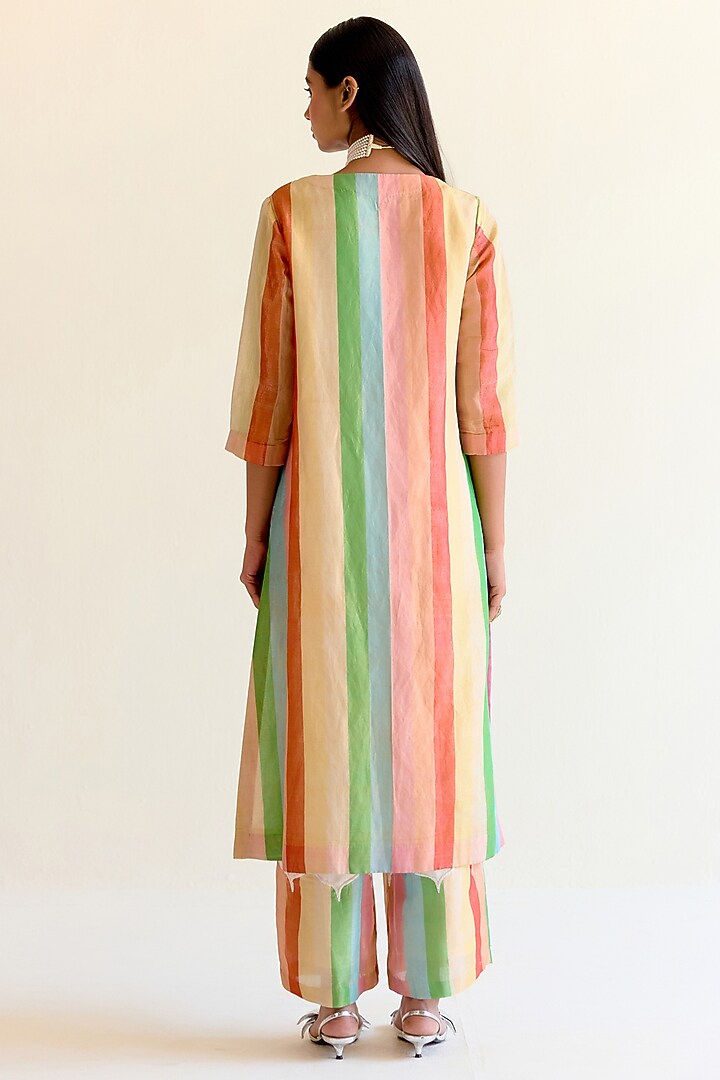 Multi-Colored Handwoven Satranga Tissue Silk Kurta Set by Ohfab by Aanchal & Akshita at Pernia's Pop Up Shop