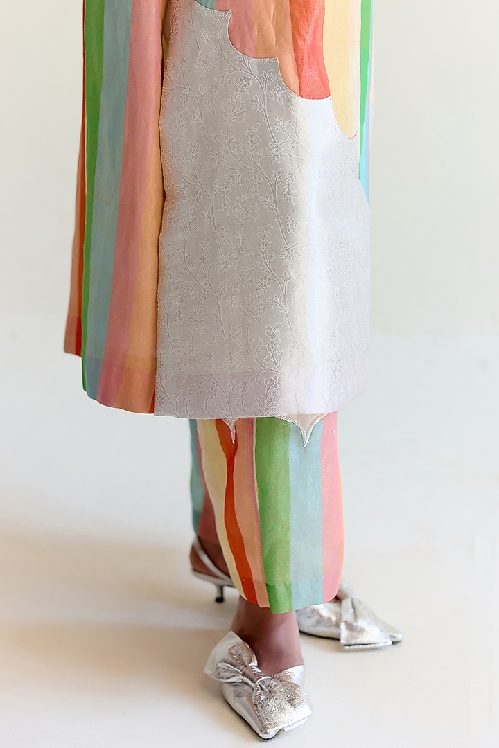 Multi-Colored Handwoven Satranga Tissue Silk Kurta Set by Ohfab by Aanchal & Akshita at Pernia's Pop Up Shop