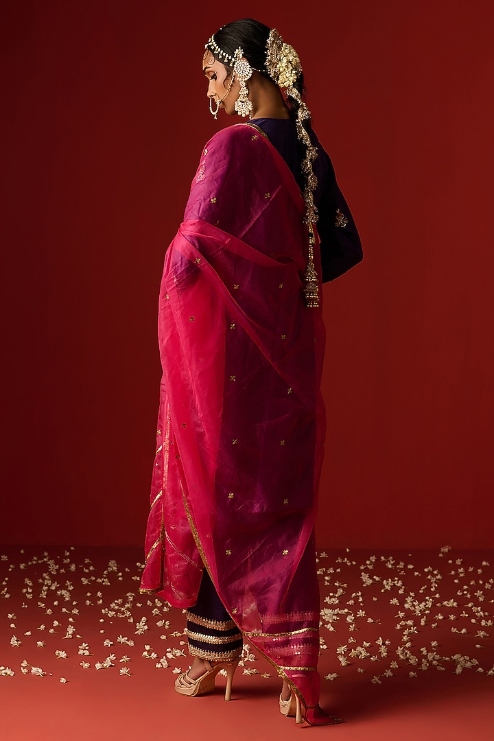 Indigo Blue Chanderi Silk Hand Embroidered & Printed Kurta Set by OHH CROW INDIA at Pernia's Pop Up Shop