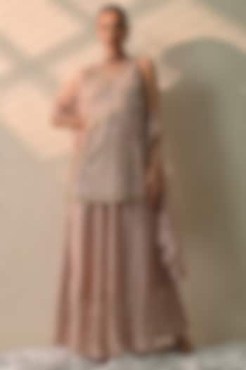 Dusty Pink Chanderi Silk Mirror Hand Embroidered Wedding Sharara Set by OHH CROW INDIA at Pernia's Pop Up Shop