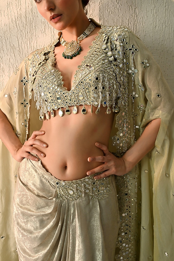 Gold Silk Lycra Georgette Skirt Set by OHH CROW INDIA at Pernia's Pop Up Shop