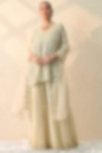 Vanilla Ice Crushed Chanderi Silk Wedding Sharara Set by OHH CROW INDIA at Pernia's Pop Up Shop