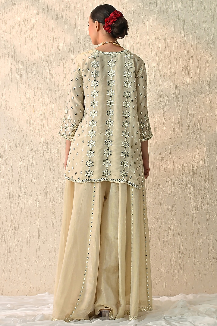 Vanilla Ice Crushed Chanderi Silk Wedding Sharara Set by OHH CROW INDIA at Pernia's Pop Up Shop