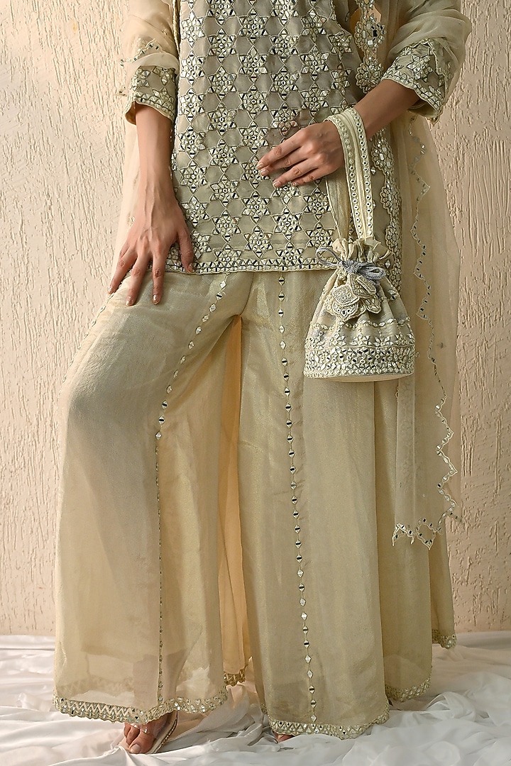 Vanilla Ice Crushed Chanderi Silk Wedding Sharara Set by OHH CROW INDIA at Pernia's Pop Up Shop