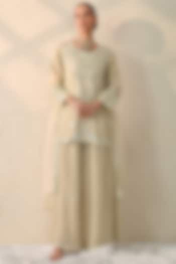 Vanilla Ice Crushed Chanderi Mirror Embroidered Wedding Sharara Set by OHH CROW INDIA at Pernia's Pop Up Shop