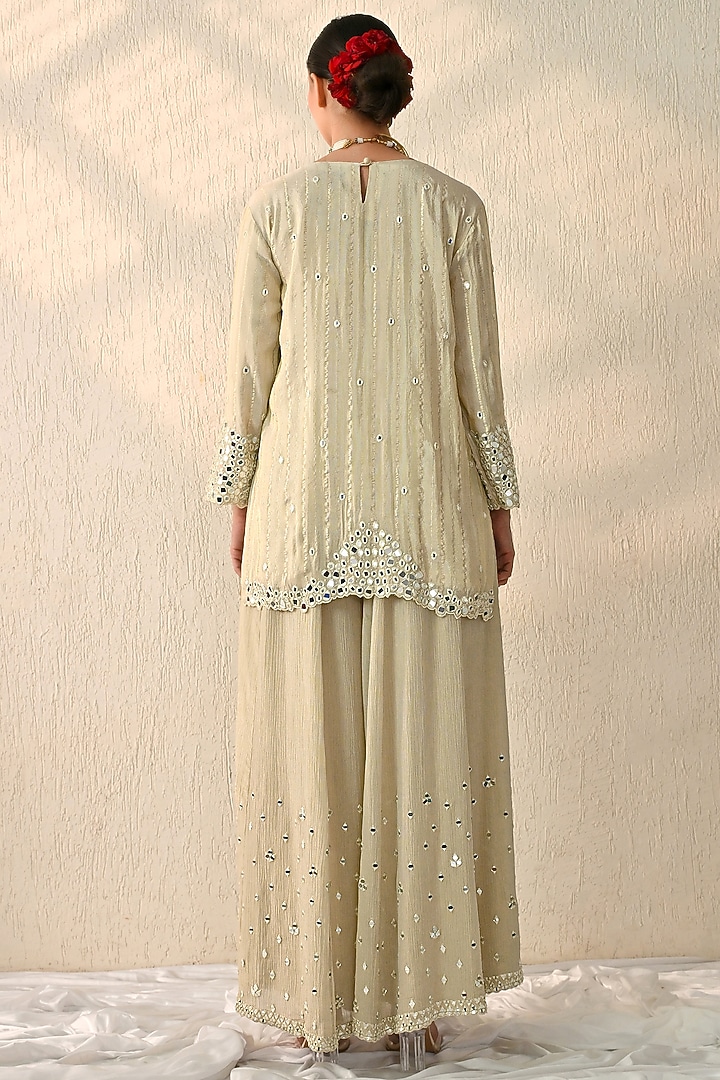 Vanilla Ice Crushed Chanderi Mirror Embroidered Wedding Sharara Set by OHH CROW INDIA at Pernia's Pop Up Shop