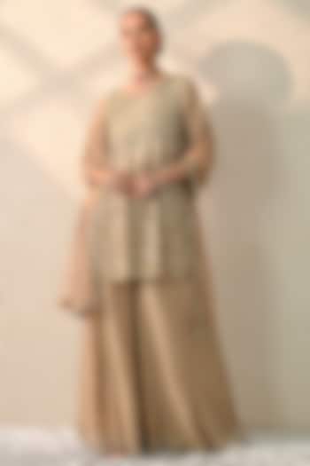 Mocha Mousse Crushed Chanderi Wedding Sharara Set by OHH CROW INDIA at Pernia's Pop Up Shop