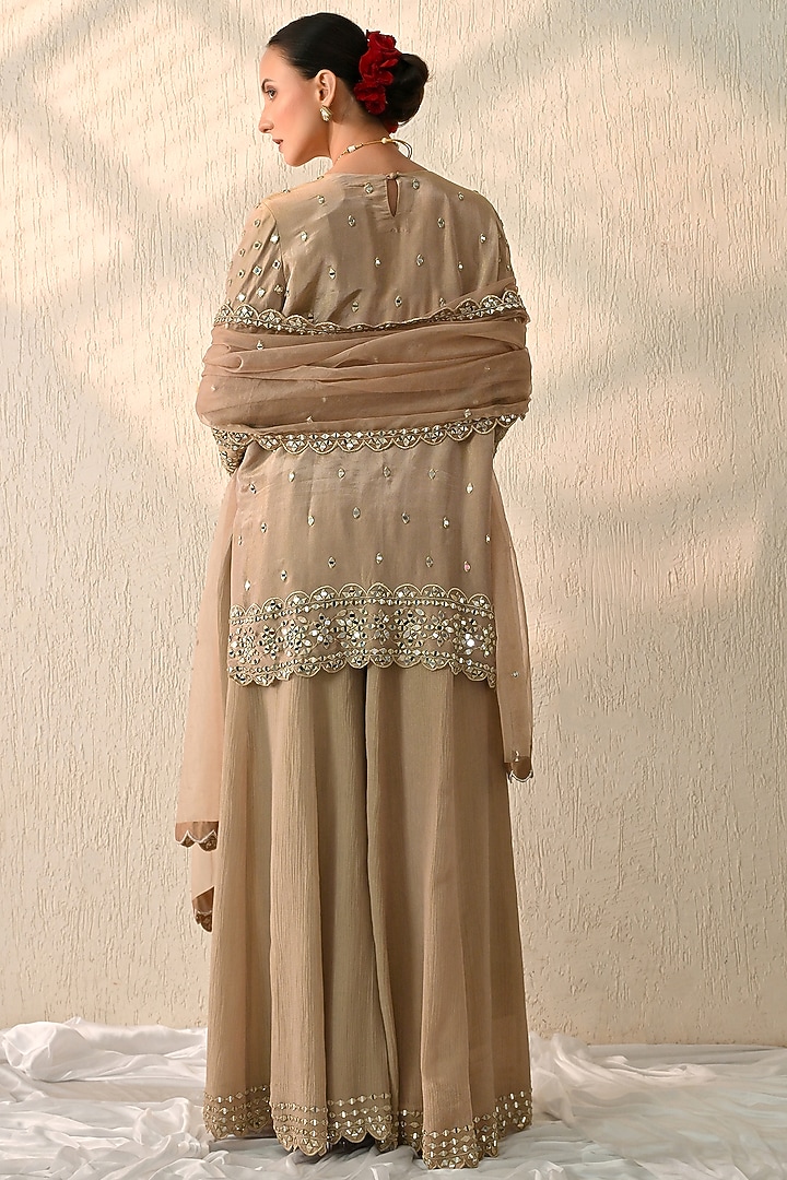 Mocha Mousse Crushed Chanderi Wedding Sharara Set by OHH CROW INDIA at Pernia's Pop Up Shop