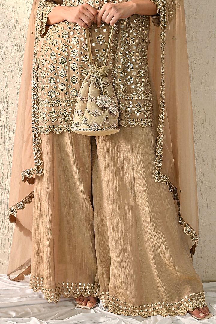 Mocha Mousse Crushed Chanderi Wedding Sharara Set by OHH CROW INDIA at Pernia's Pop Up Shop