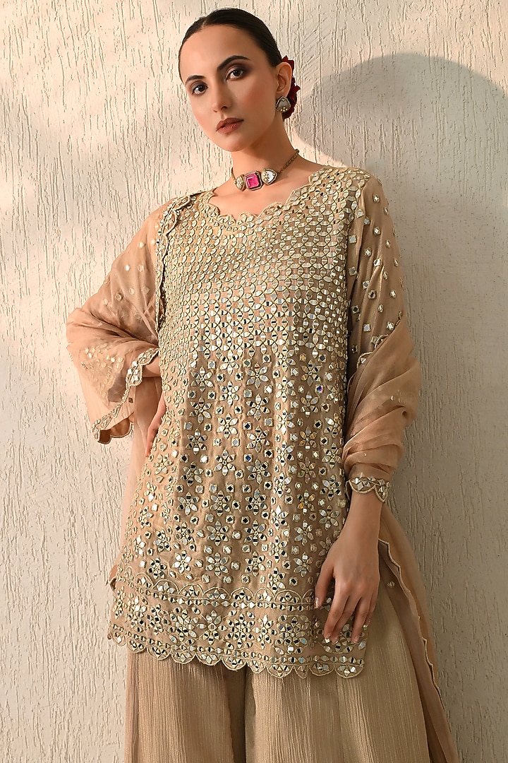 Mocha Mousse Crushed Chanderi Wedding Sharara Set by OHH CROW INDIA at Pernia's Pop Up Shop