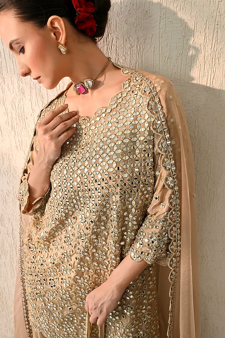 Mocha Mousse Crushed Chanderi Wedding Sharara Set by OHH CROW INDIA at Pernia's Pop Up Shop