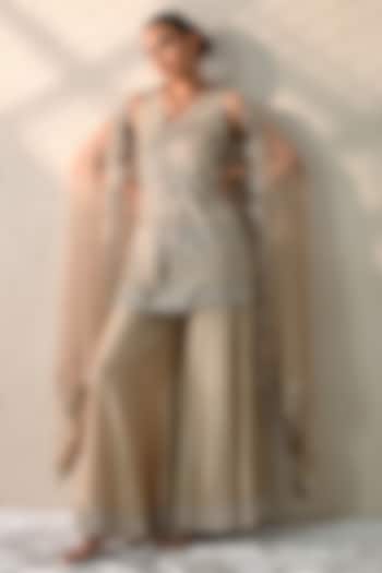 Gold Chanderi Silk Wedding Sharara Set by OHH CROW INDIA at Pernia's Pop Up Shop