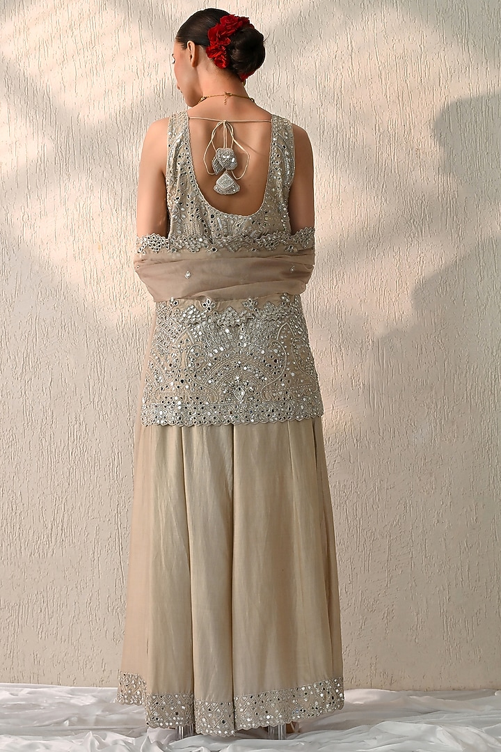 Gold Chanderi Silk Wedding Sharara Set by OHH CROW INDIA at Pernia's Pop Up Shop