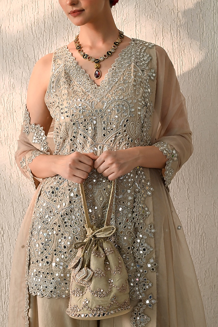 Gold Chanderi Silk Wedding Sharara Set by OHH CROW INDIA at Pernia's Pop Up Shop