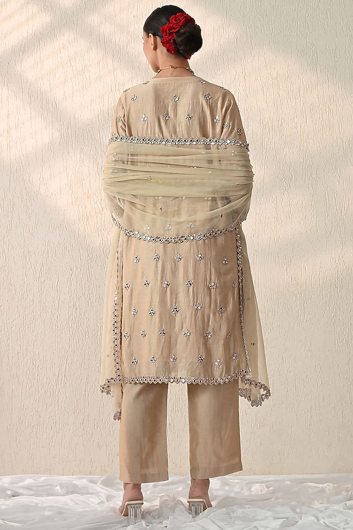 Gold Chanderi Silk Mirror Hand Embroidered Kurta Set by OHH CROW INDIA at Pernia's Pop Up Shop