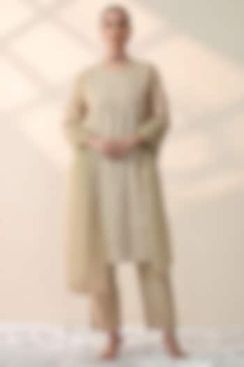 Vanilla Ice Chanderi Silk Mirror Hand Embroidered Kurta Set by OHH CROW INDIA at Pernia's Pop Up Shop