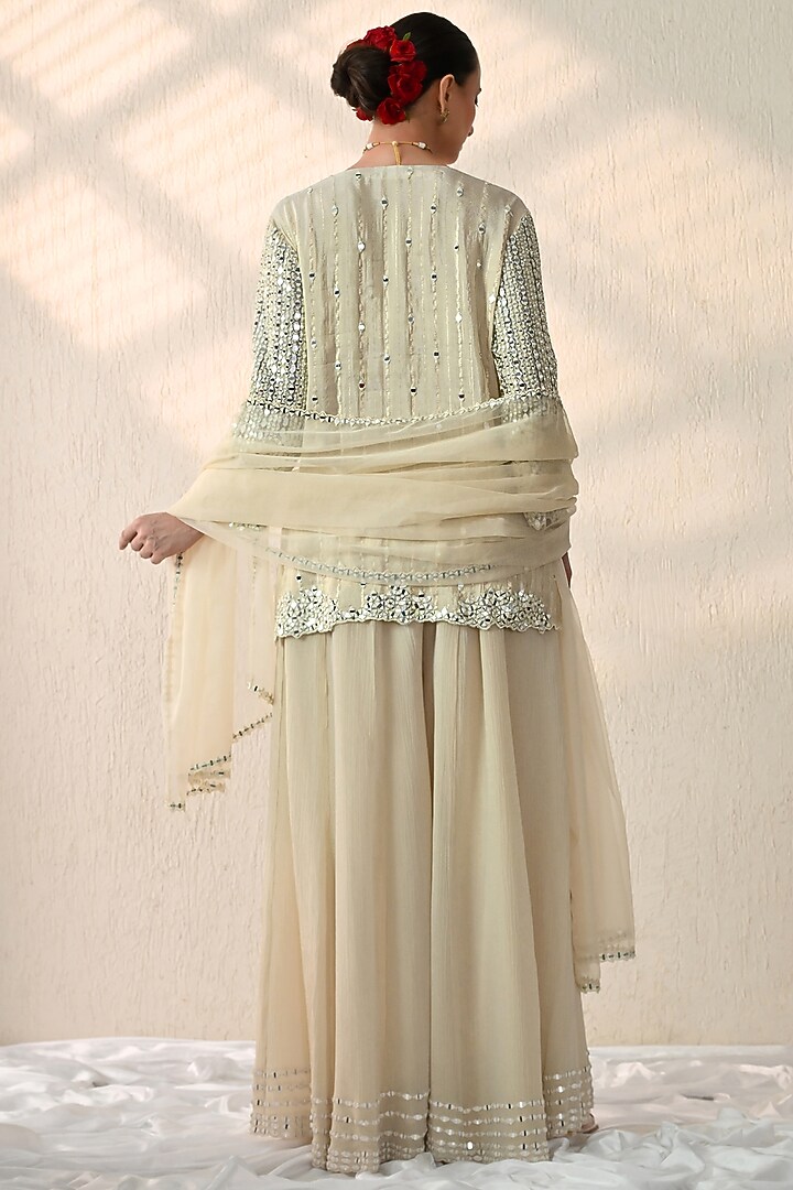 Vanilla Ice Chanderi Silk Mirror Hand Embroidered Kurta Set by OHH CROW INDIA at Pernia's Pop Up Shop
