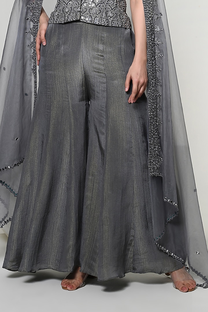 Slate Grey Silk Tissue Wedding Sharara Set by OHH CROW INDIA at Pernia's Pop Up Shop