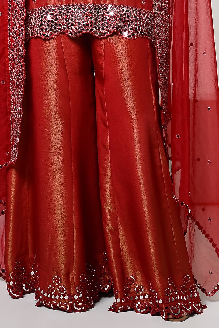 Burnt Sienna Silk Tissue Mirror Handwork Wedding Sharara Set by OHH CROW INDIA at Pernia's Pop Up Shop