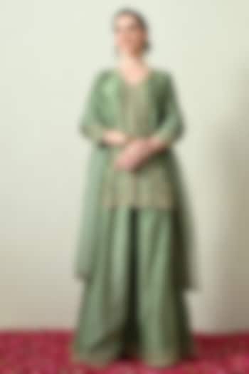 Sage Green Chanderi Silk Wedding Sharara Set by OHH CROW INDIA at Pernia's Pop Up Shop