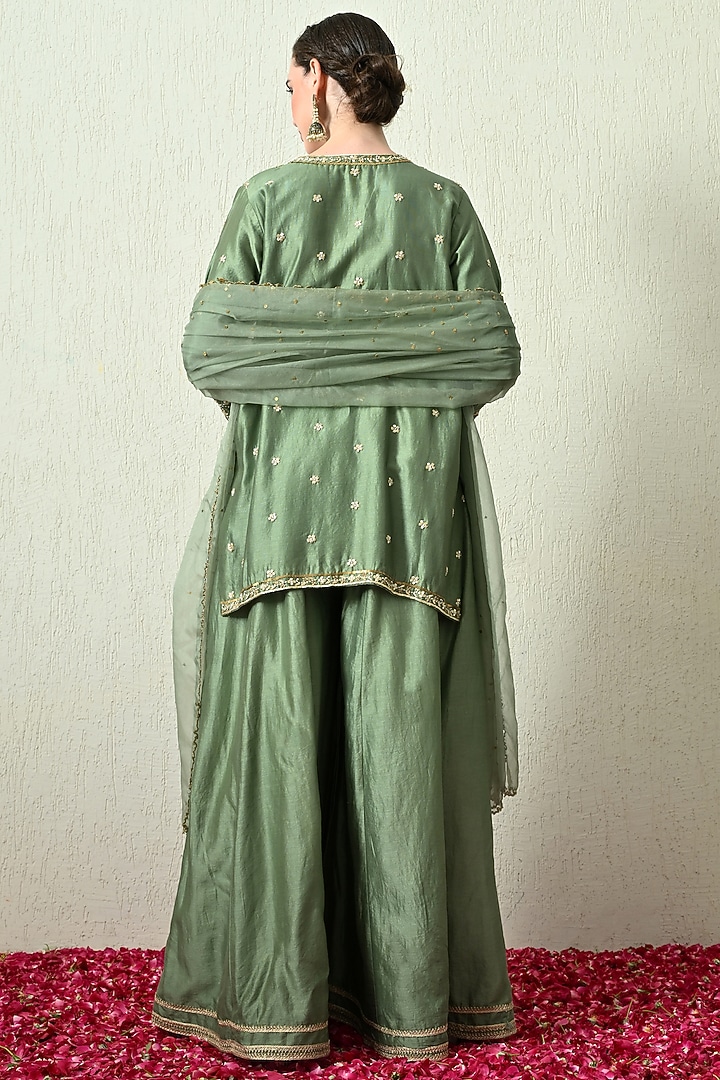 Sage Green Chanderi Silk Wedding Sharara Set by OHH CROW INDIA at Pernia's Pop Up Shop