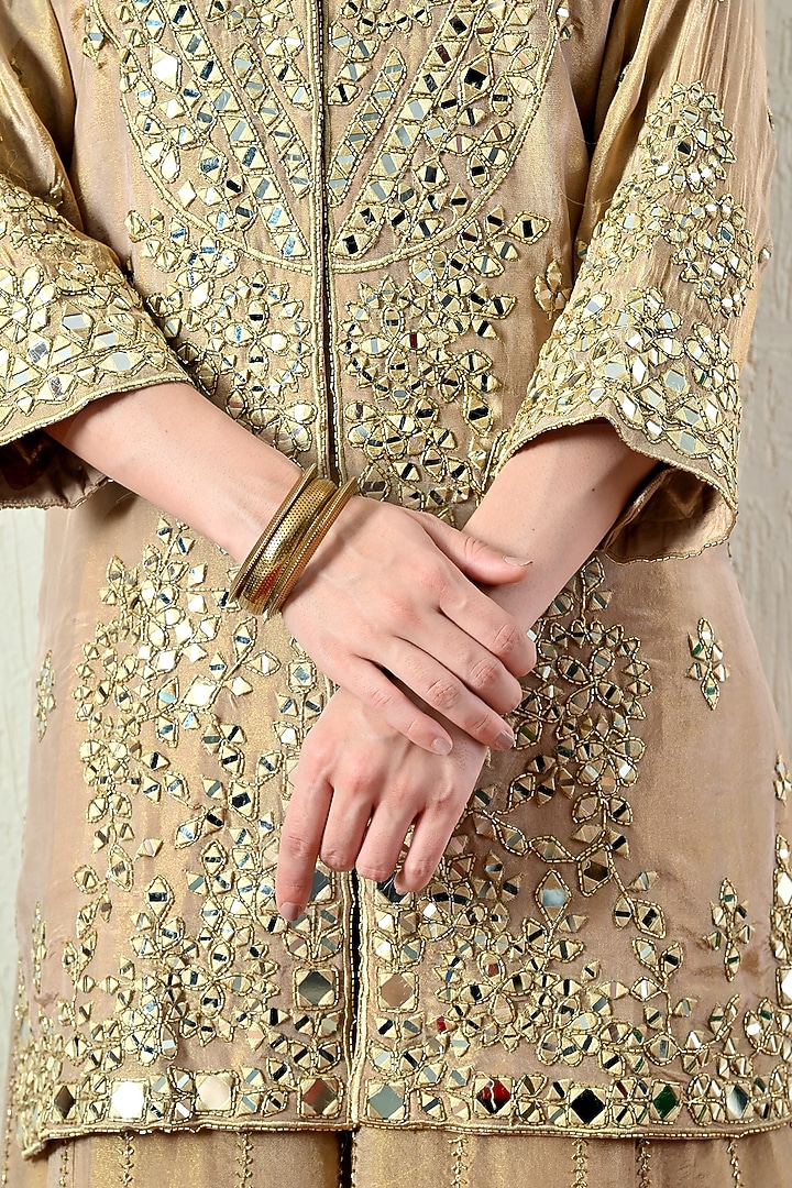Sand-Colored Tissue Silk Wedding Sharara Set by OHH CROW INDIA at Pernia's Pop Up Shop