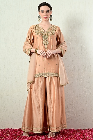 Rose Gold Chanderi Silk Sharara Set by OHH CROW INDIA