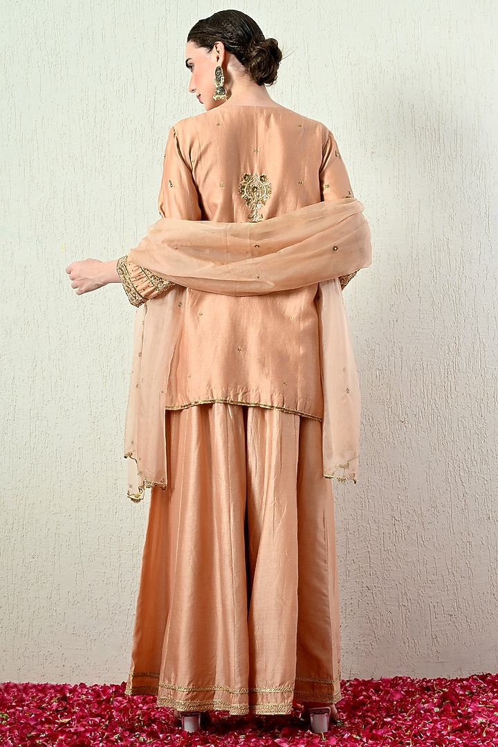 Rose Gold Chanderi Silk Wedding Sharara Set by OHH CROW INDIA at Pernia's Pop Up Shop