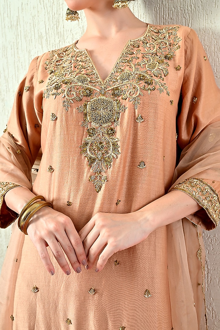 Rose Gold Chanderi Silk Wedding Sharara Set by OHH CROW INDIA at Pernia's Pop Up Shop