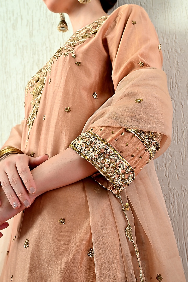 Rose Gold Chanderi Silk Wedding Sharara Set by OHH CROW INDIA at Pernia's Pop Up Shop