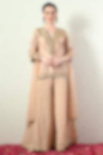 Rose Gold Crushed Tissue Wedding Sharara Set by OHH CROW INDIA at Pernia's Pop Up Shop