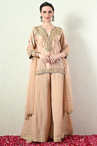 Rose Gold Crushed Tissue Sharara Set by OHH CROW INDIA