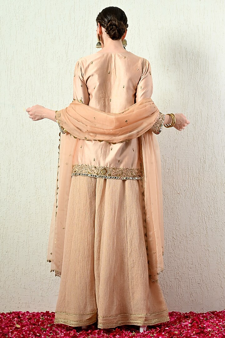 Rose Gold Crushed Tissue Wedding Sharara Set by OHH CROW INDIA at Pernia's Pop Up Shop