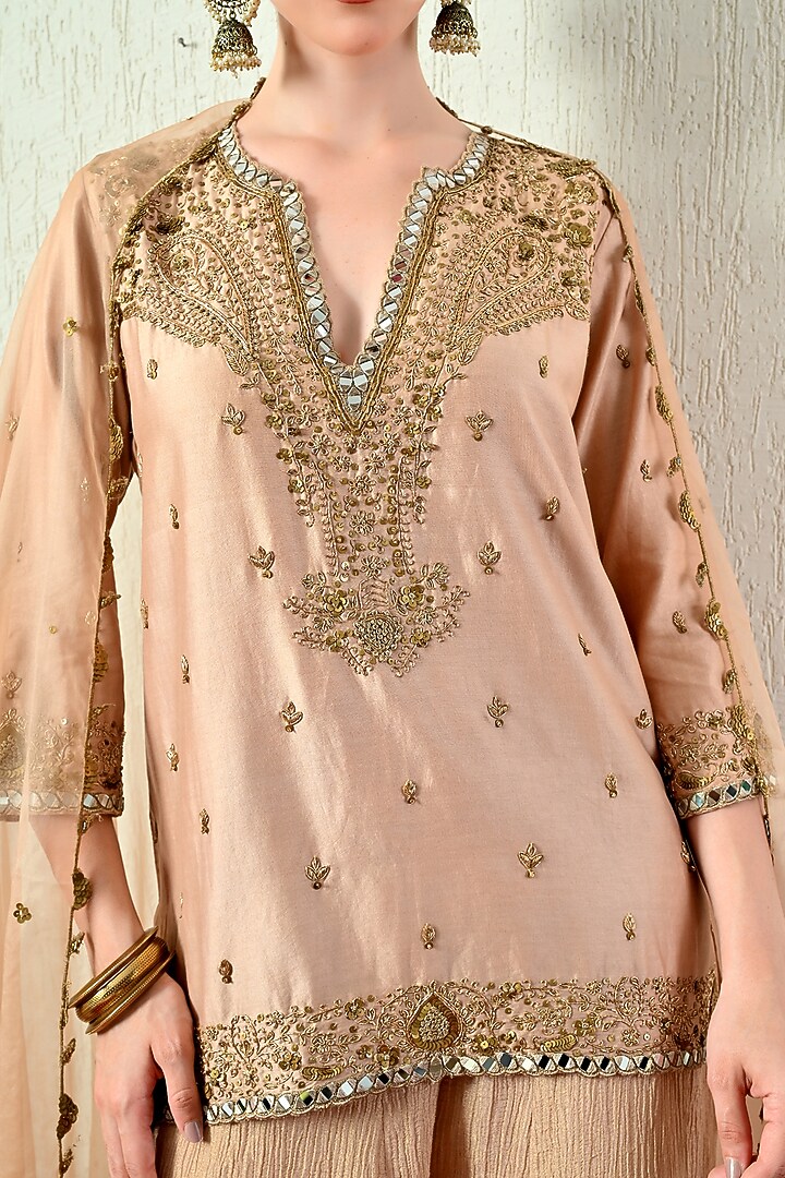 Rose Gold Crushed Tissue Wedding Sharara Set by OHH CROW INDIA at Pernia's Pop Up Shop