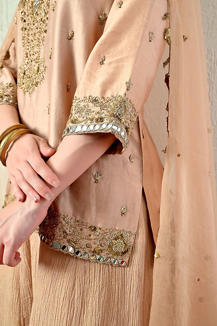 Rose Gold Crushed Tissue Wedding Sharara Set by OHH CROW INDIA at Pernia's Pop Up Shop