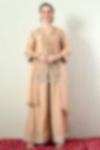 Rose Gold Chanderi Silk Hand Embroidered Short Kurta Set by OHH CROW INDIA at Pernia's Pop Up Shop