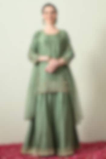 Sage Green Chanderi Silk Wedding Sharara Set by OHH CROW INDIA at Pernia's Pop Up Shop
