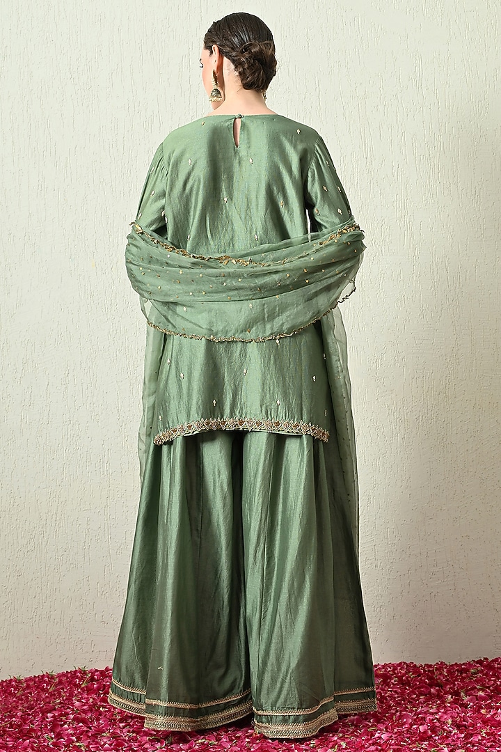 Sage Green Chanderi Silk Wedding Sharara Set by OHH CROW INDIA at Pernia's Pop Up Shop
