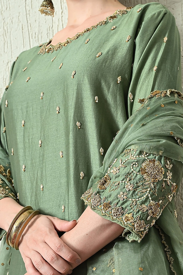 Sage Green Chanderi Silk Wedding Sharara Set by OHH CROW INDIA at Pernia's Pop Up Shop